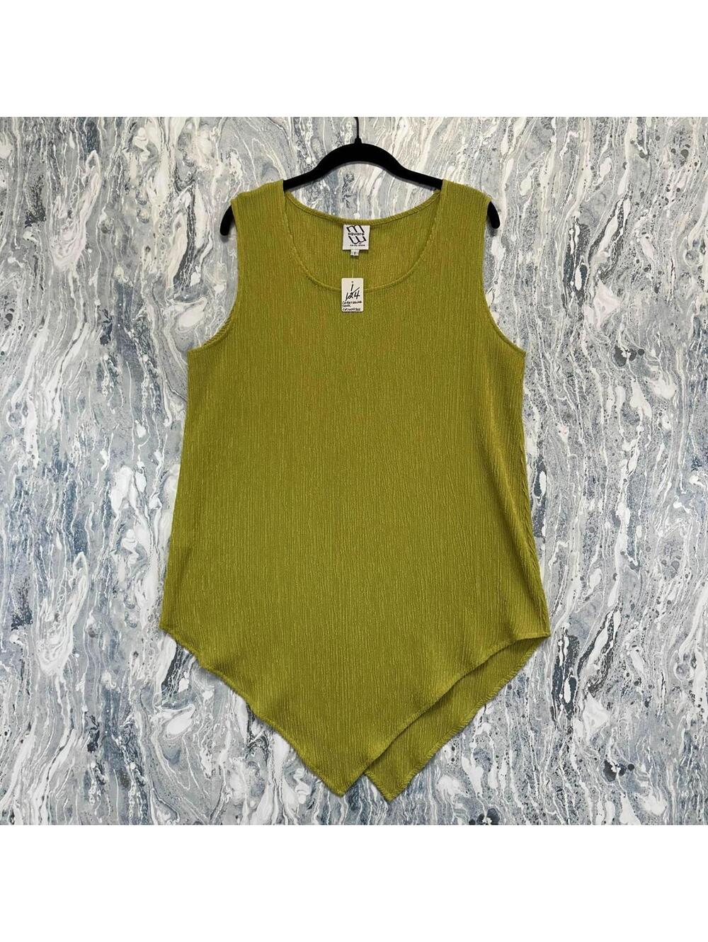 Boho Indie Langenlook Green Textured Asymmetric Hem Tank Top